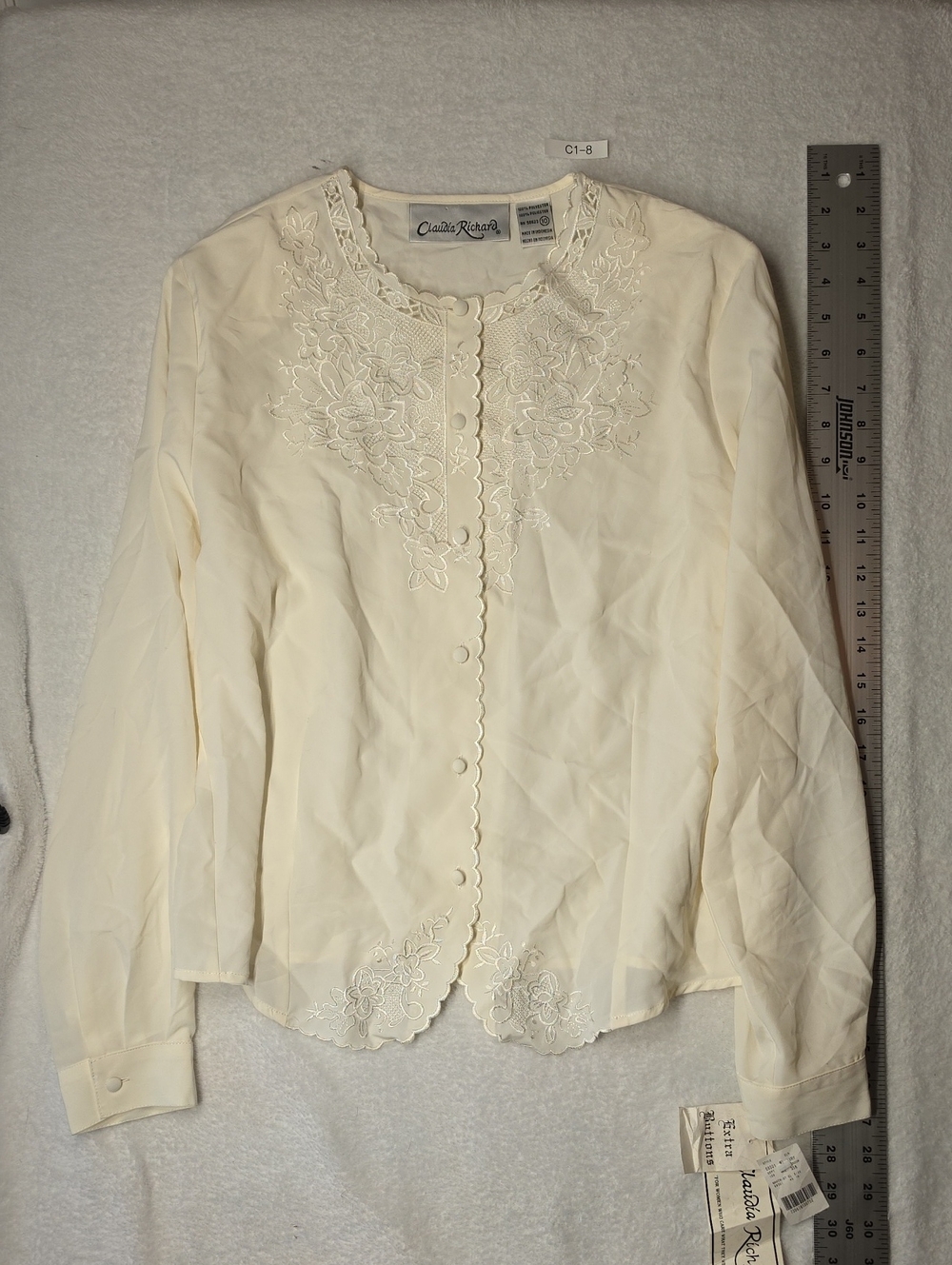 Claudia Richard Ivory Lace-Trim Button Front Blouse